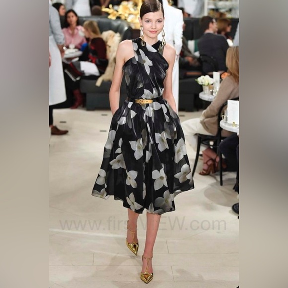 Ralph Lauren Collection Purple Label Floral Silk Cocktail Midi Dress Fit & Flare - Picture 10 of 11